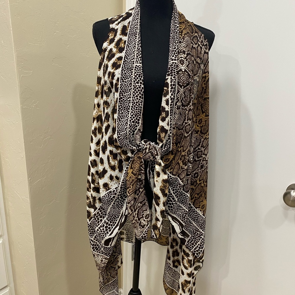 Animal print long sheer vest. Size medium